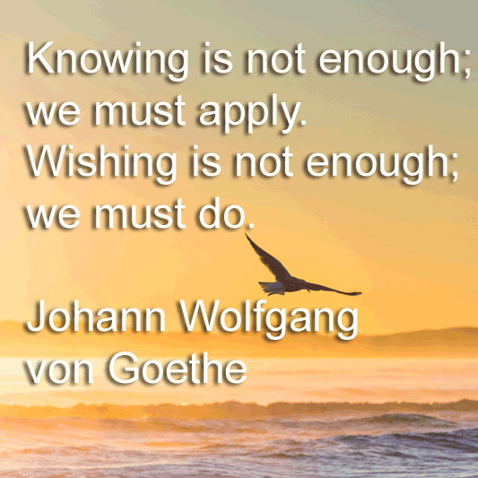 Johann Wolfgang von Goethe says Knowing is not enough; we must apply. Wishing is not enough; we must do.