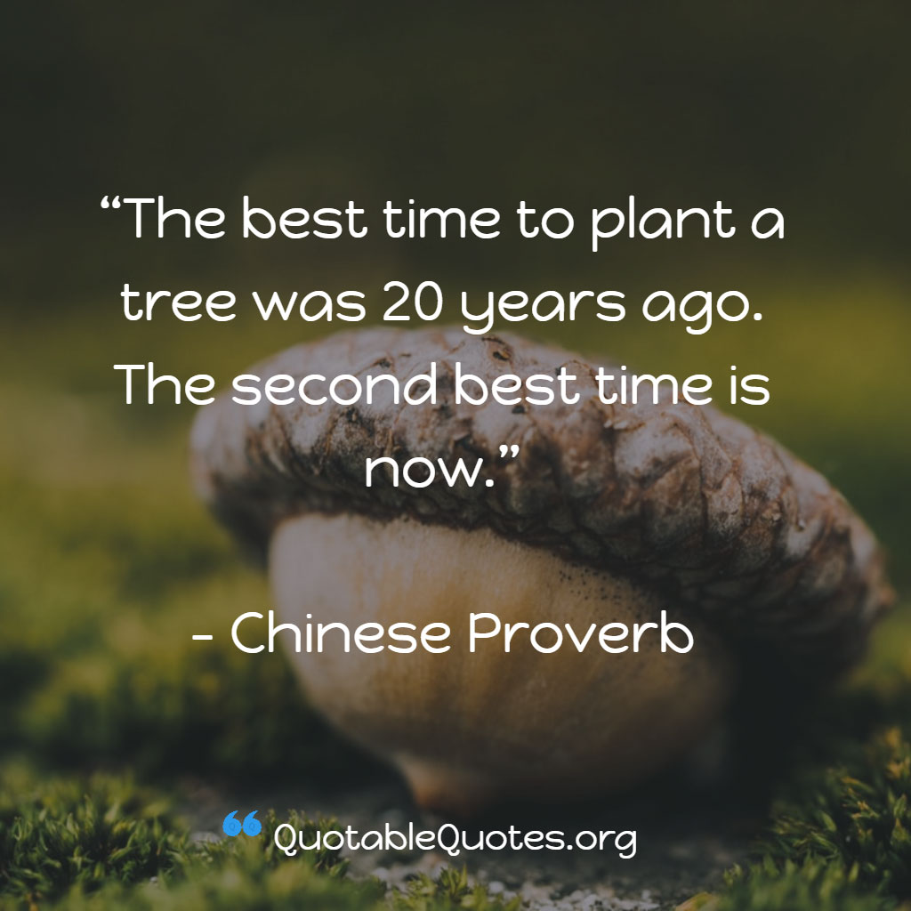 Chinese Proverb says The best time to plant a tree was 20 years ago. The second best time is now.