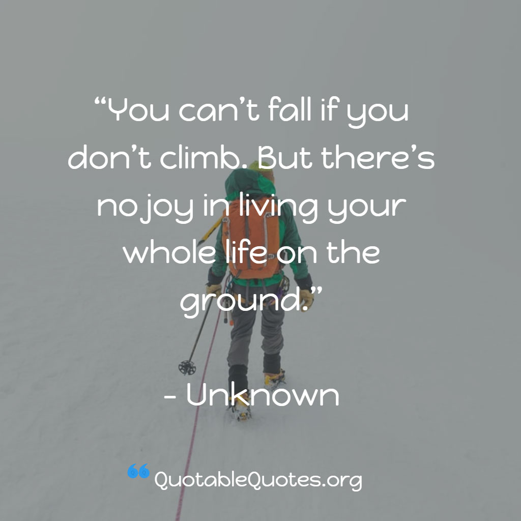 Unknown says You can’t fall if you don’t climb. But there’s no joy in living your whole life on the ground. Unknown says You can’t fall if you don’t climb. But there’s no joy in living your whole life on the ground.